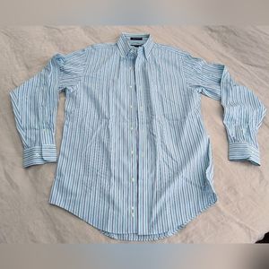 Lands End Non-Iron Cotton White/Green  Pinpoint Oxford Dress Shirt Size 15x34